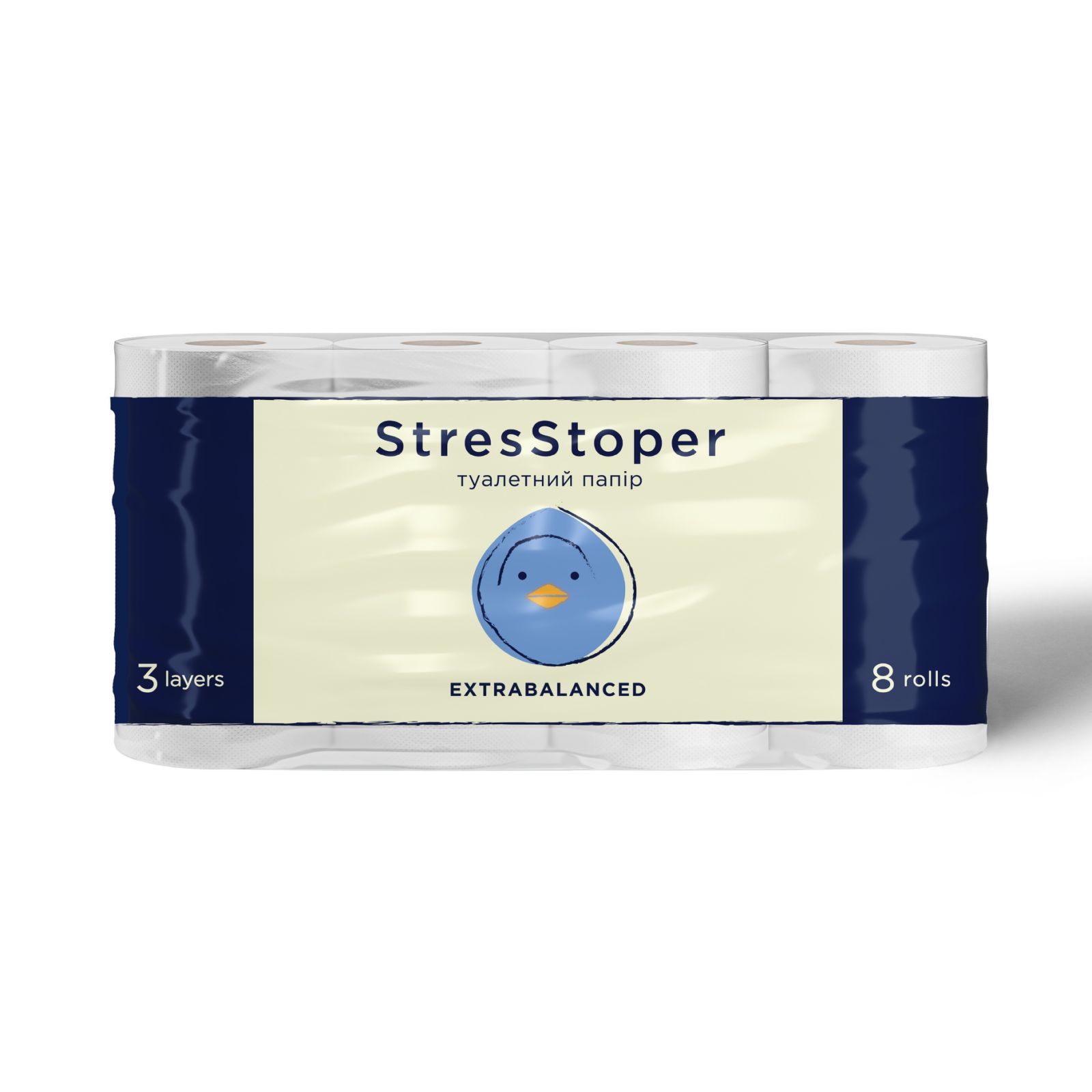 Папір туалетний «StresStoper» целюлозний білий 3-шари 200 відривів 25 м (8шт)